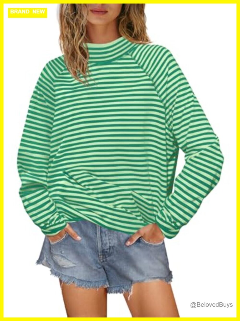 Womens Striped Mock Neck Oversized Long Sleeve Pullover Top Casual Fall Tee